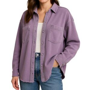 Aerie Lumber Jane Women's Oversized Distressed Shacket Top Lilac Purple Size S